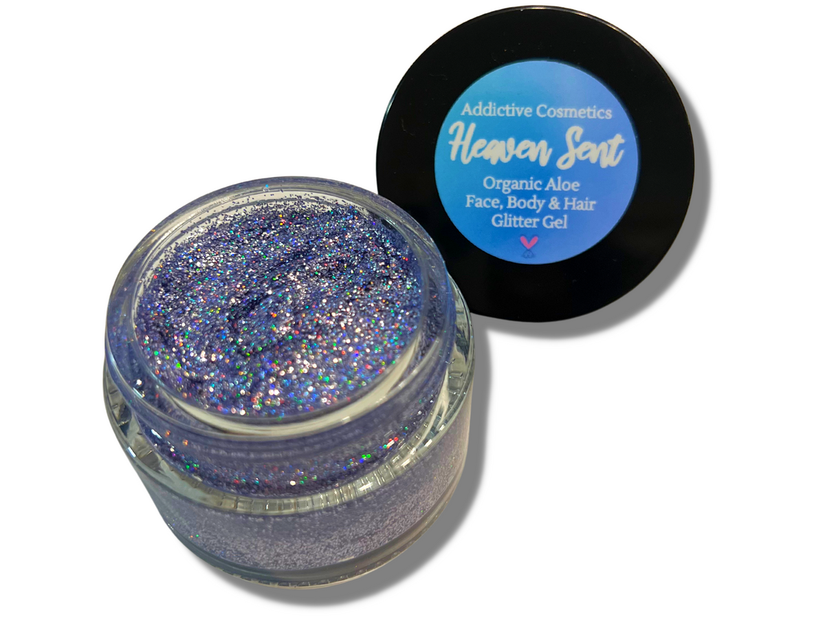 HEAVEN SENT Holographic Light Blue All Natural Glitter Gel- Aloe based -  Addictive Cosmetics